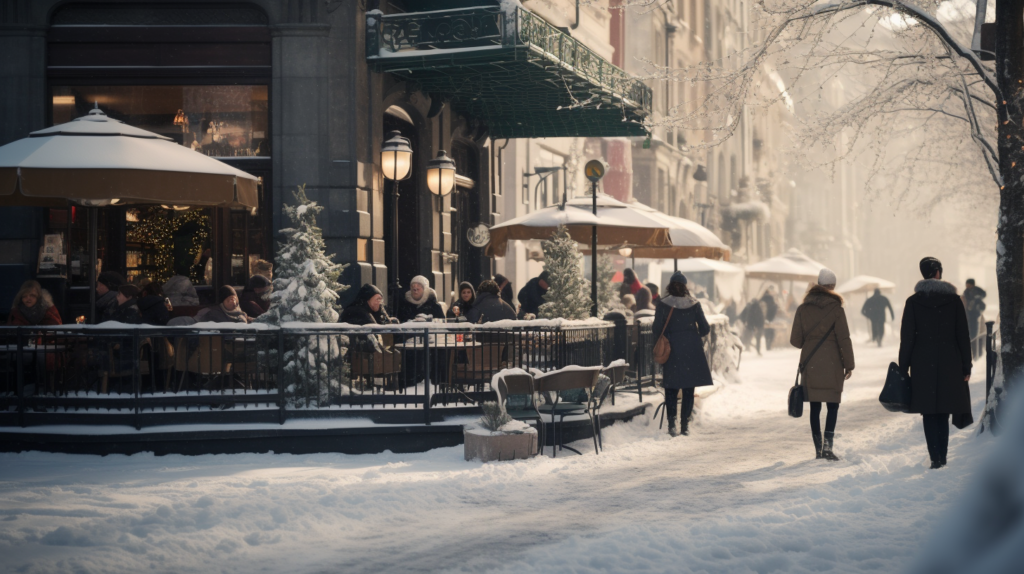 Fika in Snowy winter in Stockholm
